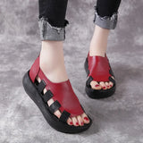 2021 Summer Genuine Leather Flat Platform Sandals For Women Hollow Out Mixed Colors Breathable Peep Toe Ladies