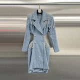 Sexy Double Buckle Skirt 2025 New Lumbar Heavy Industry Nail Bead Design Feeling Long-Sleeved Suit