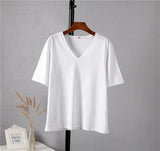 100% Cotton Summer T Shirt Women Soft Short Sleeve V Neck Female Tees Basic Kintwear Tops Harajuku Tshirt for
