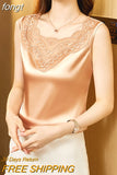 Blouse Womens Tops 2023 Spring Summer Fashion Tank Tops Hollow Lace Blouses OL Ladies Tops Basic Female Clothing Silk