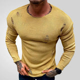 Fongt Men's Summer New Cave Knit Dress Round Collar Long Sleeve Thin Bottom Shirt