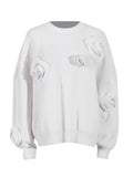 Fongt Casual Women 2025 Autumn New Three-Dimensional Flowers Stitching Design Long-Sleeved Loose Knitting Top
