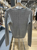 Women Grey Hollow Out Knit Cardigan 2023 Autumn Fashion Ladies V-Neck Sweaters Casual Female Chic Long Sleeve Tops-Outfit