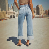 Fongt 2025 New Elastic Straight Jeans Women's Quality Retro Curly Waist Trousers