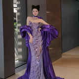 Fongt Chinese Fishtail Evening Dress 2025 New Light Luxury Niche Morning Robe Toasting Bridal Purple Banquet Dress Dress Dress