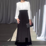 Fongt 2024 New Fashion Color Stitching High Waist Slim Temperament Long-Sleeved Dress-Outfit