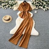 Fongt Dress Women's New Two-Piece Design Tice With Waist-Sleeved Shirt High-Rise Thin Leg Straight Trousers