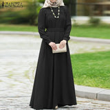 Women Casual Long Sleeve Solid Maxi Long Dress Vestido Autumn Loose Sundress S- Kaftan Abaya Dubai Hijab Muslim