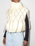 Fongt 2024 Niche Loose Vest Diamond Chain Trim Clip Cotton Sleeveless Jacket-Outfit
