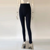 Office Lady Pants For Women High Waist Striped Trousers Thick Material Side Split Skinny Long Bottom Stretchy