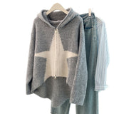 Fongt Design Sense Of The Star Short-Sleeved Hooded Knitted Sweater Women's Autumn And Winter Slim Clothes