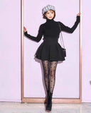 Lolita Black Skirts Women Spring Autumn New Radian Waistline Slim Short Pleated Female Mini Culottes-Outfit