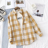 New Women Vintage Flannel Plaid Shirt Pockets Full Sleeve Turn Down Collar Loose Blouse Spring Female Casual Basic