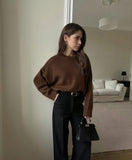 Fongt Autumn And Winter Hot Sale Thick Short Round Neck Solid Color Sweater Bum Basic Women's Clothing