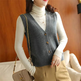 Cardigan Sleeveless Knit Sweater Vests Women Casual V-neck Knitwear Chaleco Coats Basic Colete Single Breasted