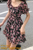 Women's Summer Dress, Puff Short Sleeve Square Neck High Waist A-Line Mini Sweet