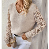 Fongt Sweater Women's Knitted Shirt Languid Languid Long Sleeve V Collar Hooded Top