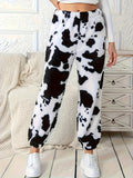 Fongt Ms. Autumn And Winter Fashion Explosion Cow Print Pattern Lady Loose Fashion Trousers Plush