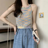 Thin Interior Hollow Retro Color Hanging Neck Knitting Top Sexy Sweet Hottie Vest Sling