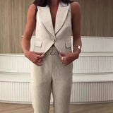Fongt Summer New Fashion Temperament Simple Vest Suit Long Suit Pants-Outfit