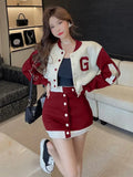 2023 New Casual 2 Piece Set Women Loose Hoodie Vintage Baseball Jacket High Waist Mini Skirts Two Piece