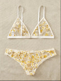Sex Lingerie Sexy Girl Yellow Small Broken Flower Bikini Three-Point