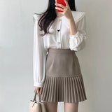 Shirts Women Korean Fashion Female Clothing Solid Double-layer Long Sleeve Chiffon Blouses Autumn Button Basic