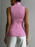 Sweater Pullover Turtleneck Women Ribbed Fashion Sleeveless High Waist Knitwear Top Slim Streetwear Female Pullover-Outfit