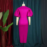Fongt Summer Round-Neck Bubble Sleeve Women's High Waist Dress Party Dress Party Dress