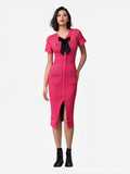 Fongt Small Fragrant Temperament V-Neck Bow Bow With Beads Button Opening Knitted Dress