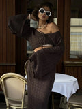Fongt Wears A Solid Color Knitted Hollow Suit Female Senior Sense Sister Horn Sleeve Topsuit