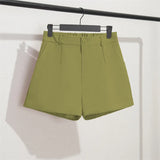 Fongt And Summer Slim Show Thin Shorts Female Blue New 2024 Korean Version Design Sense Casual A Word Wear Wide-Leg Pants-Outfit