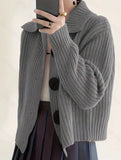Fongt Women's Loose Korean Version Of Fashion Casual Big Collar Knitted Cardigan Coat