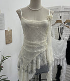 Fongt Shooting Lace Suspension Sheaf Vest Women's Summer Thin Irregular Lotus Leaf-Side Ribbon Slime Blouse 11851