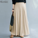 Women Elastic Waist Wide Leg Pants Loose Autumn Trousers Culottes Elegant Office Ladies Casual Palazzo Work