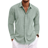Fongt Men's Linen Long-Sleeved T-Shirt Loose Sweatshirt Solid Long-Sleeved Cotton Shirt Men's Large Size Men's