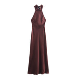 Fongt New Hanging Neck Silk Silk Texture Feel Bare Back Dress 8739331