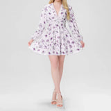 Fongt Women's Wear Temperament Sweet Floral High Waist Slim V Collar Short Long Sleeve Winter