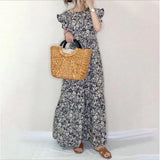 Fongt Summer New Small Broken Floral Dress Round Collar A-Shaped Dress With Sleeveless Sleeveless Dress
