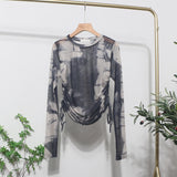 Round Collar Tie-Dye-Print Slim Long-Sleeved T-Shirt T-Shirt T-Shirt With Sunscreen