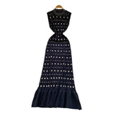 Fongt Lady Senior Sense Sleeveless Dress Women Summer Collar Collar Drill Body Design Light Luxury Fishtail Long Dress
