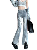 Fongt Slit Micro Horn Jeans Female Design Sense Niche Pink Strap High Waist Show Skinny Hot Girl Pants-Outfit