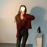 Fongt Chic Lazy Shortcase Tender Tender V-Neck Sweater Women's Long Sleeve