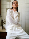 Fongt New Hollow Knitted Top 2025 New Round Collar Perspective Thin Sweater Woman