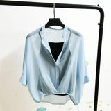 Two Piece Set Leopard Chiffon Shirts Summer Half Sleeve Loose V-Neck Women Casual Blouse Sexy Plus Size Striped Tops