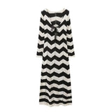 Fongt Women's Explosive Long-Sleeved Knitted Round Lace Hollow Long Dress Fashion Light Luxury
