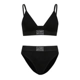 Letter Embroidery Black Basic Bra And Brief Sets Sexy Women Intimates Underwear Summer Camis Lingerie Low Waisted