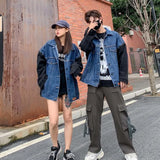 Denim Jacket Women 2022 Autumn Graffiti Print Patchwork Denim Coat Zippers Decoration Spliced Jacket Abrigo