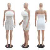 Club Party Night Feathers Strapless Birthday Dresses Women Elegant Mesh See Through Patchwork Backless Prom Mini Dress-Outfit