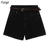 Casual High Waist Denim Shorts Women Summer Pocket Basic Wide Leg A-line Jeans Shorts Femme Summer